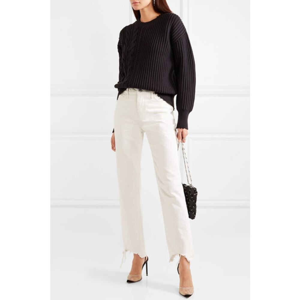 NWT RtA Luke High Rise Destroyed Hem Straight Leg Jeans Ivory Size 27